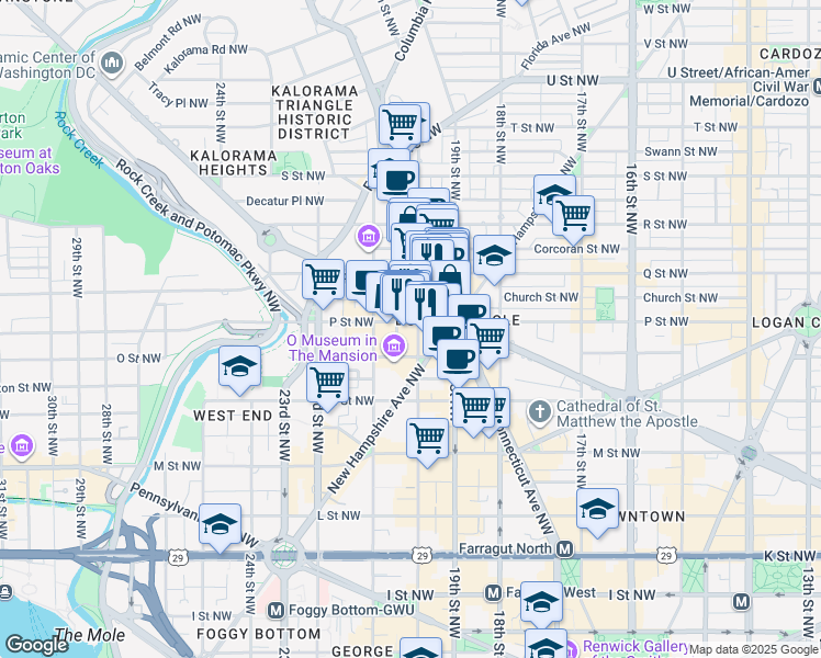 map of restaurants, bars, coffee shops, grocery stores, and more near 101 Independence Avenue Southeast in Washington