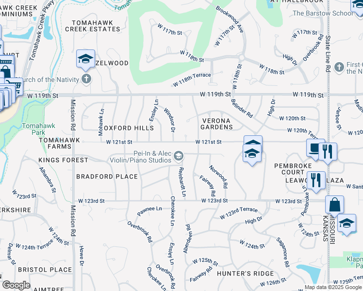 map of restaurants, bars, coffee shops, grocery stores, and more near 12011 Windsor Drive in Leawood