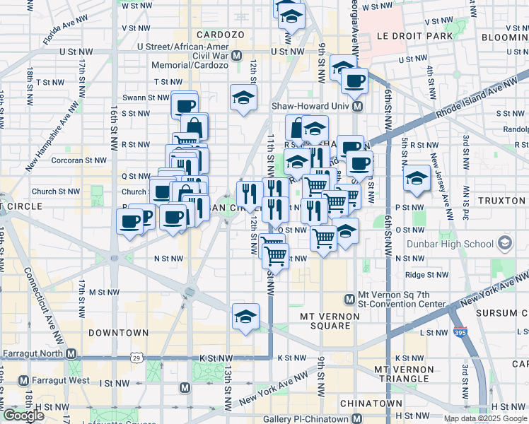 map of restaurants, bars, coffee shops, grocery stores, and more near 1426 11th Street Northwest in Washington