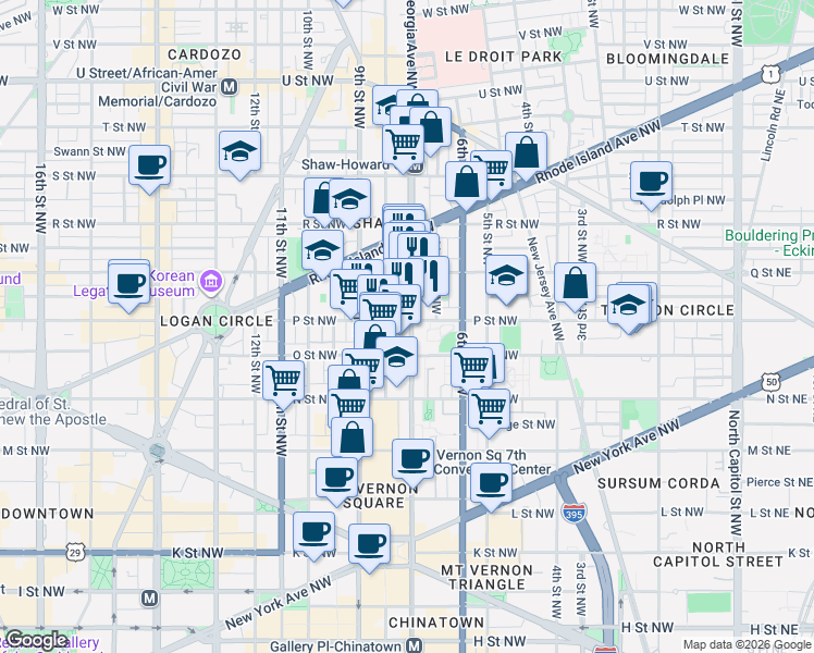 map of restaurants, bars, coffee shops, grocery stores, and more near 101 Independence Avenue Southeast in Washington
