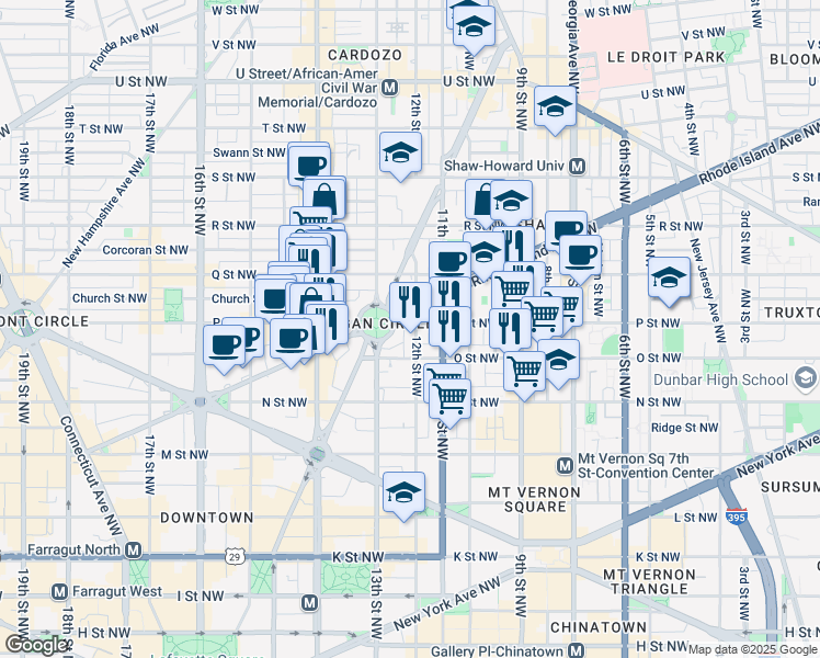 map of restaurants, bars, coffee shops, grocery stores, and more near 101 Independence Avenue Southeast in Washington