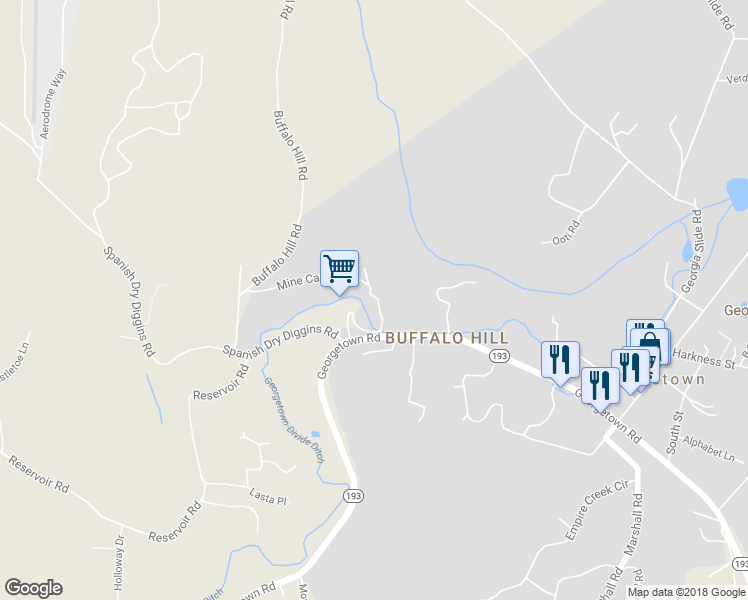 map of restaurants, bars, coffee shops, grocery stores, and more near 2741 Illinois Canyon Road in Georgetown