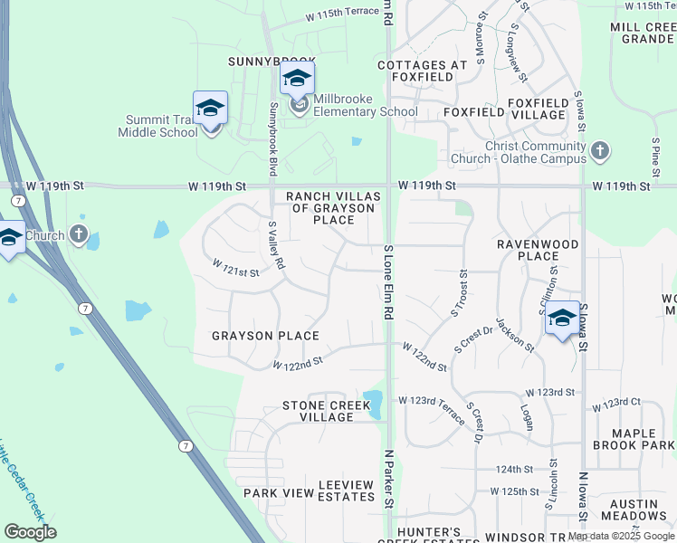 map of restaurants, bars, coffee shops, grocery stores, and more near 21745 West 120th Court in Olathe