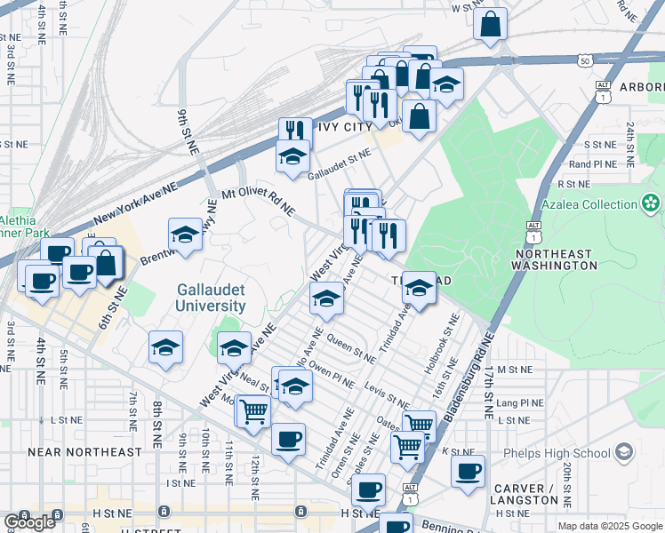map of restaurants, bars, coffee shops, grocery stores, and more near 101 Independence Avenue Southeast in Washington