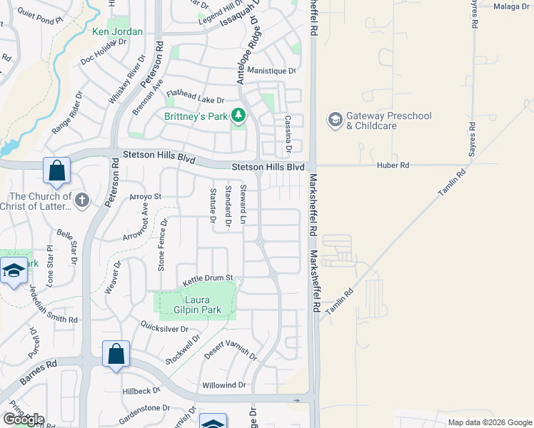 map of restaurants, bars, coffee shops, grocery stores, and more near 8333 Kettle Drum Street in Colorado Springs
