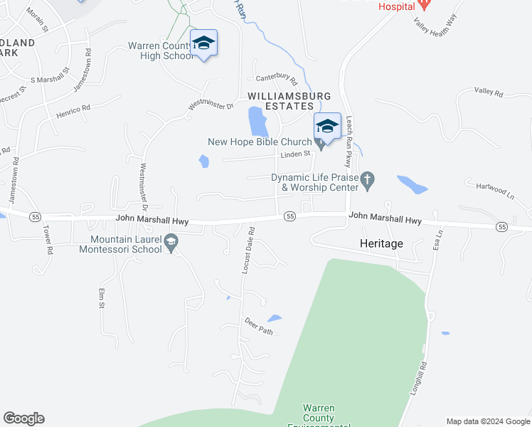 map of restaurants, bars, coffee shops, grocery stores, and more near 1432 John Marshall Highway in Front Royal