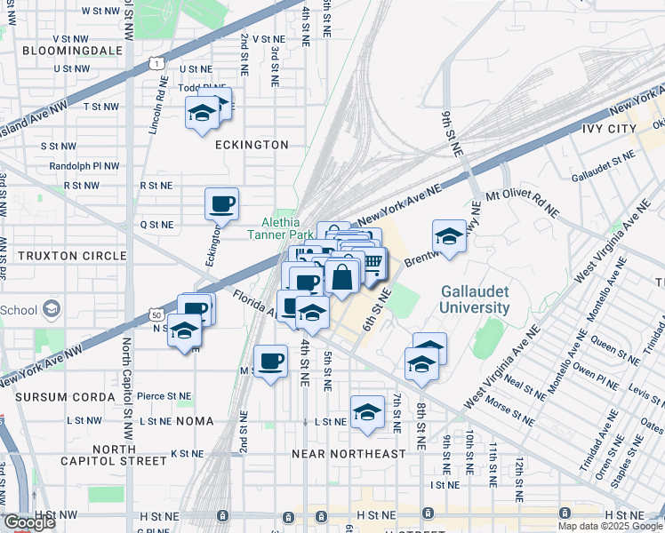 map of restaurants, bars, coffee shops, grocery stores, and more near 101 Independence Avenue Southeast in Washington