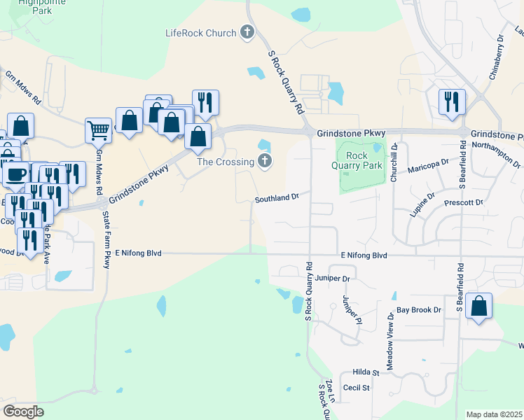 map of restaurants, bars, coffee shops, grocery stores, and more near 3622 Southland Drive in Columbia