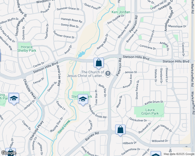 map of restaurants, bars, coffee shops, grocery stores, and more near 5350 Hopalong Trail in Colorado Springs