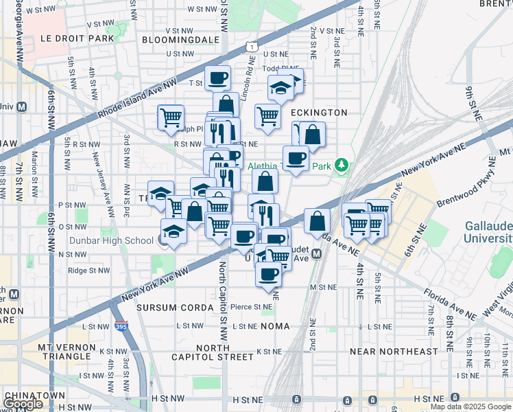 map of restaurants, bars, coffee shops, grocery stores, and more near 101 Independence Avenue Southeast in Washington