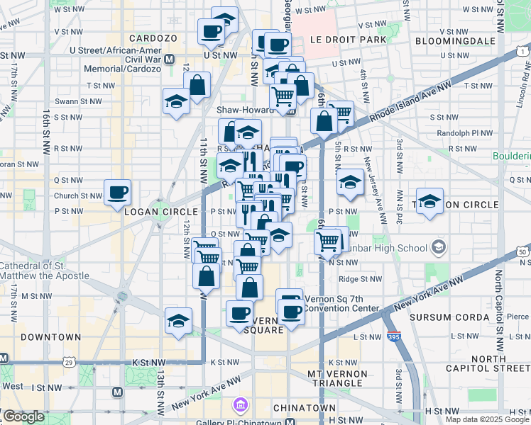 map of restaurants, bars, coffee shops, grocery stores, and more near 101 Independence Avenue Southeast in Washington