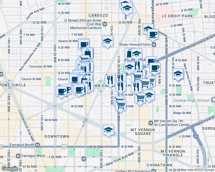 map of restaurants, bars, coffee shops, grocery stores, and more near 101 Independence Avenue Southeast in Washington
