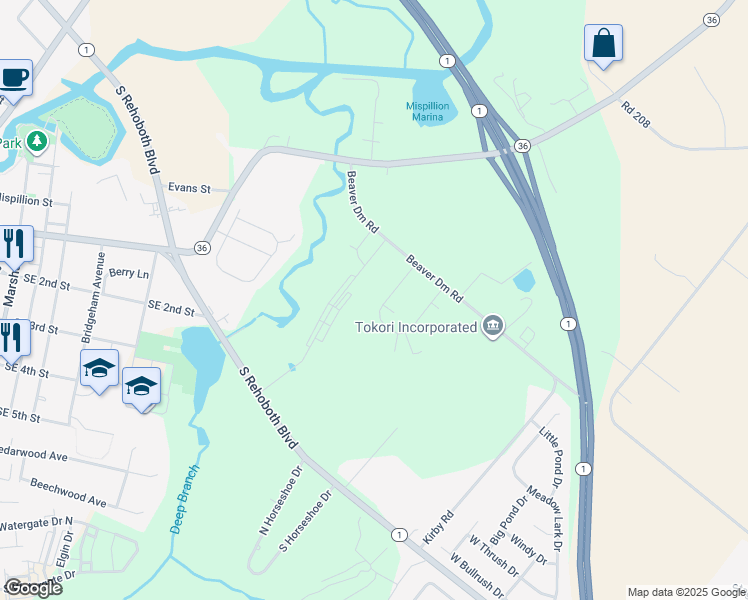 map of restaurants, bars, coffee shops, grocery stores, and more near 18 Beaver Dam Drive in Milford