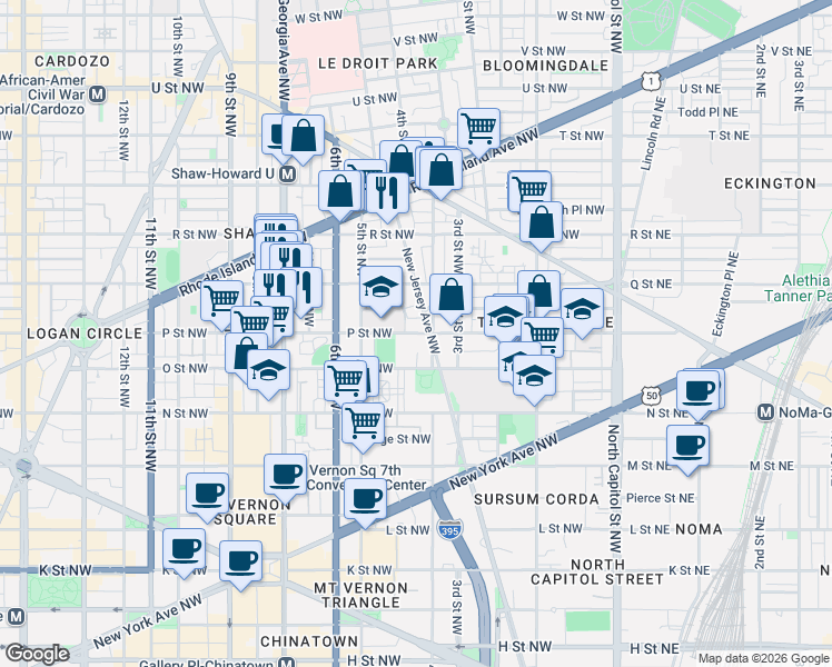 map of restaurants, bars, coffee shops, grocery stores, and more near 101 Independence Avenue Southeast in Washington