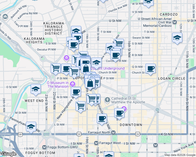 map of restaurants, bars, coffee shops, grocery stores, and more near in Washington