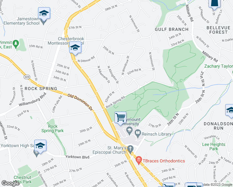 map of restaurants, bars, coffee shops, grocery stores, and more near 4706 32nd Street North in Arlington