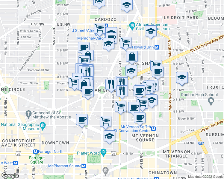 map of restaurants, bars, coffee shops, grocery stores, and more near 101 Independence Avenue Southeast in Washington