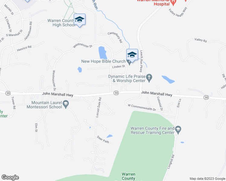 map of restaurants, bars, coffee shops, grocery stores, and more near 1456 John Marshall Hwy in Front Royal