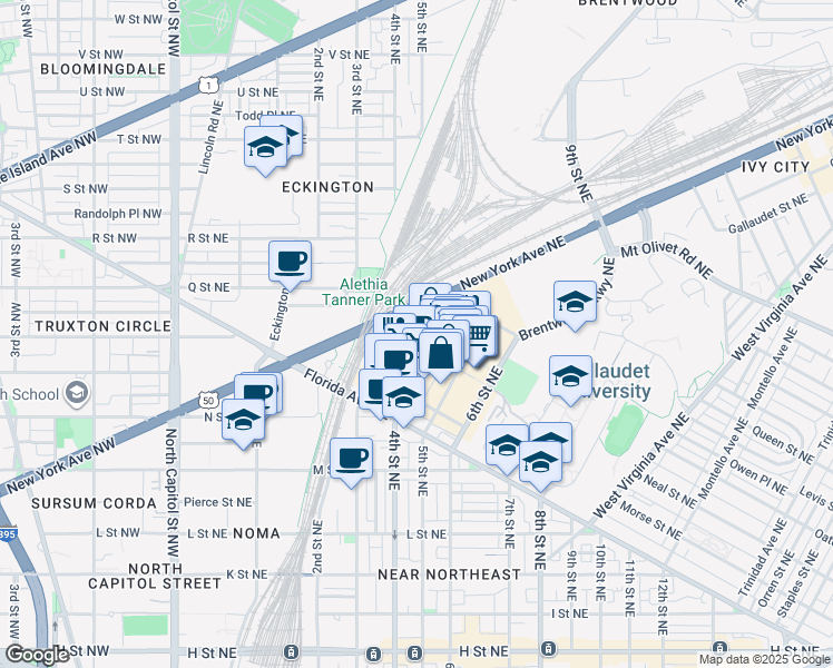 map of restaurants, bars, coffee shops, grocery stores, and more near 300 Neal Place Northeast in Washington