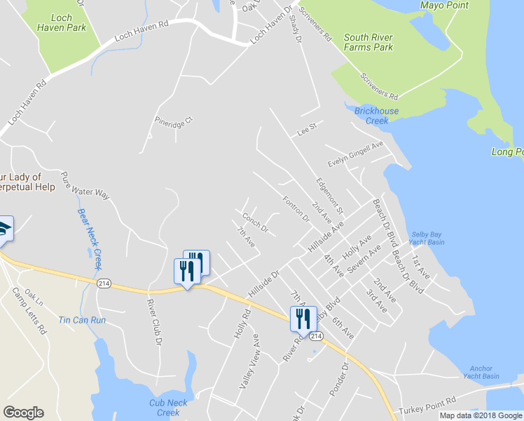 map of restaurants, bars, coffee shops, grocery stores, and more near 3607 Conch Drive in Edgewater