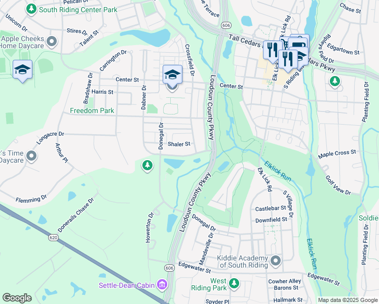 map of restaurants, bars, coffee shops, grocery stores, and more near 25622 Dabner Drive in Chantilly