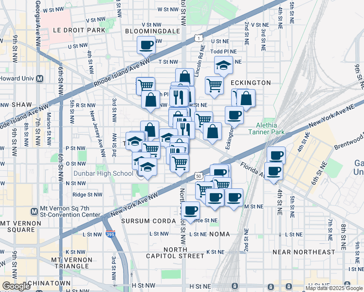 map of restaurants, bars, coffee shops, grocery stores, and more near 101 Independence Avenue Southeast in Washington