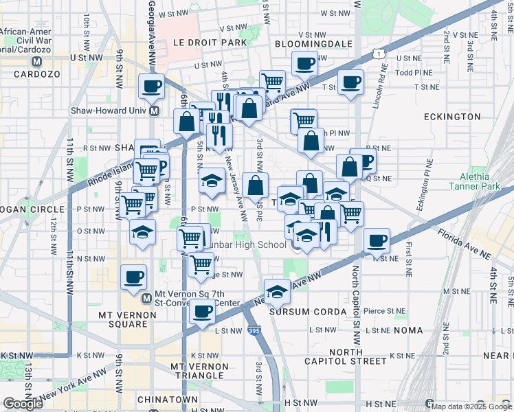 map of restaurants, bars, coffee shops, grocery stores, and more near 101 Independence Avenue Southeast in Washington