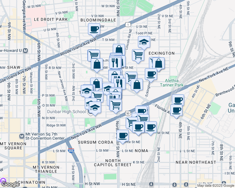 map of restaurants, bars, coffee shops, grocery stores, and more near 101 Independence Avenue Southeast in Washington