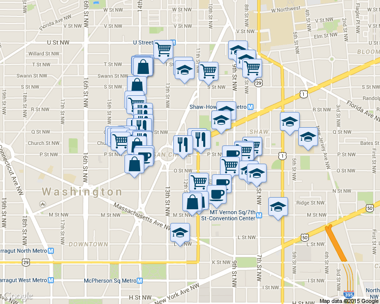 map of restaurants, bars, coffee shops, grocery stores, and more near 101 Independence Avenue Southeast in Washington