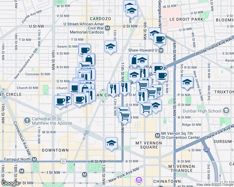 map of restaurants, bars, coffee shops, grocery stores, and more near 101 Independence Avenue Southeast in Washington