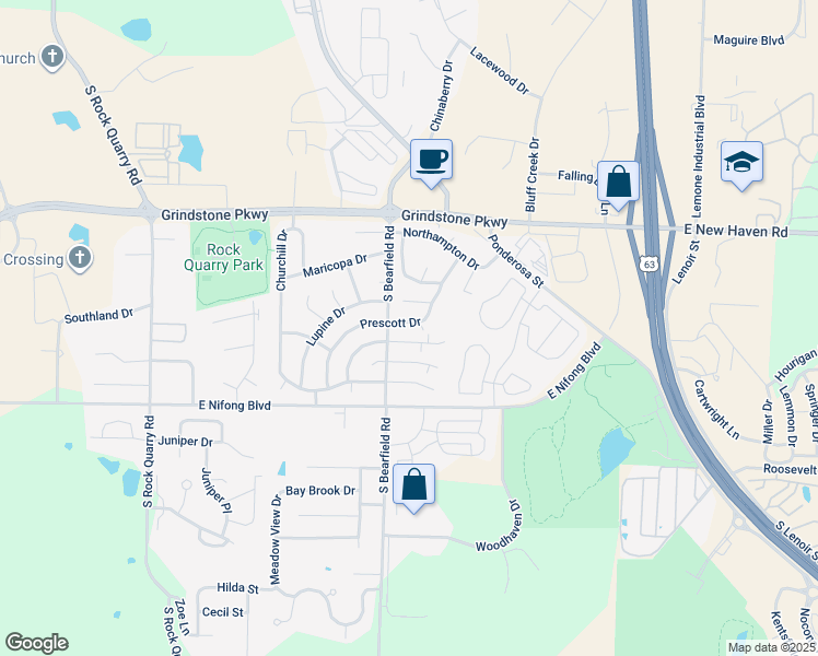 map of restaurants, bars, coffee shops, grocery stores, and more near 3558 Prescott Drive in Columbia
