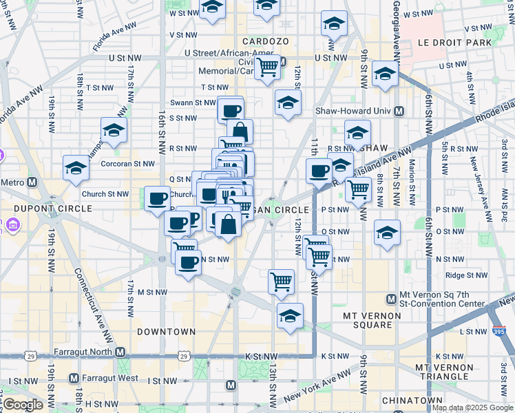 map of restaurants, bars, coffee shops, grocery stores, and more near 4 Logan Circle Northwest in Washington