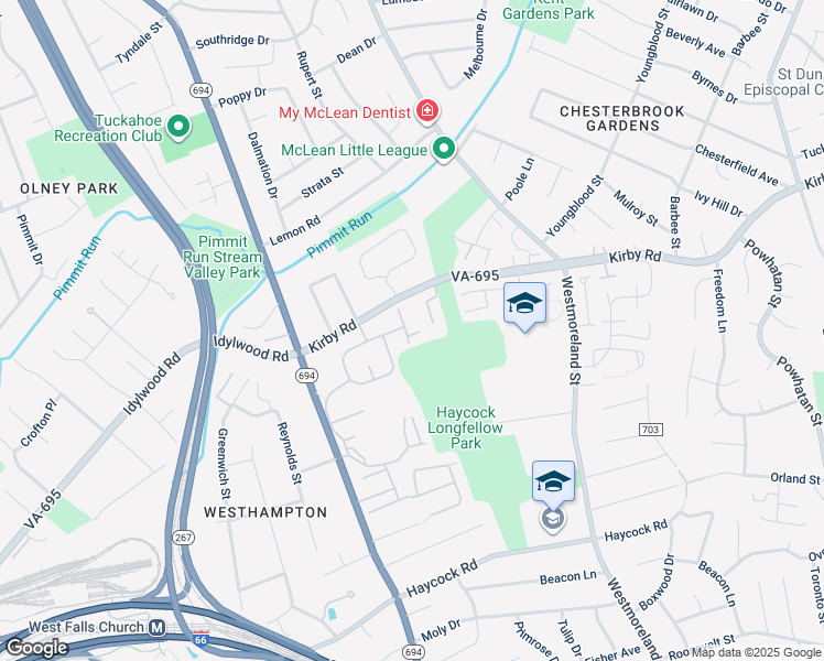 map of restaurants, bars, coffee shops, grocery stores, and more near 2071 Van Tuyl Place in Falls Church