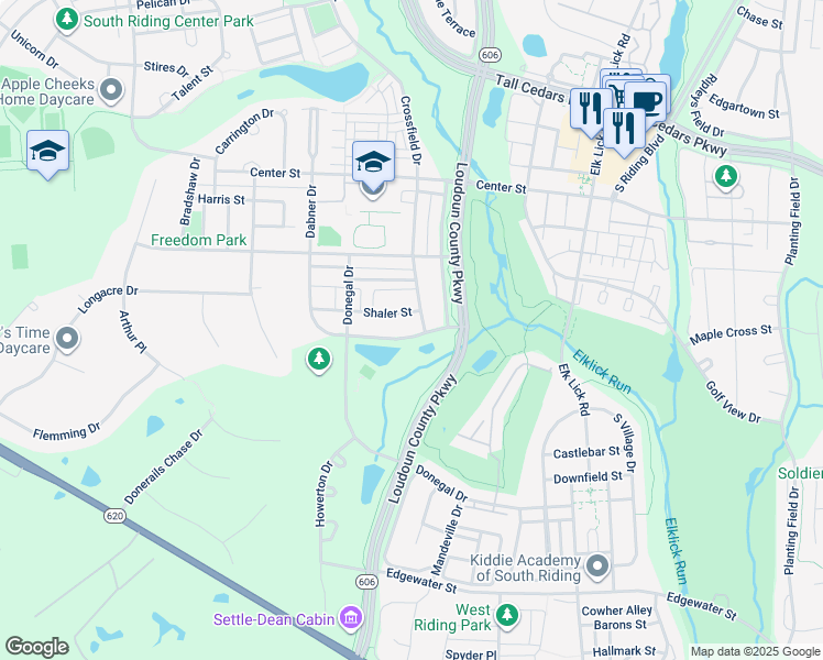 map of restaurants, bars, coffee shops, grocery stores, and more near 25622 Dabner Drive in Chantilly