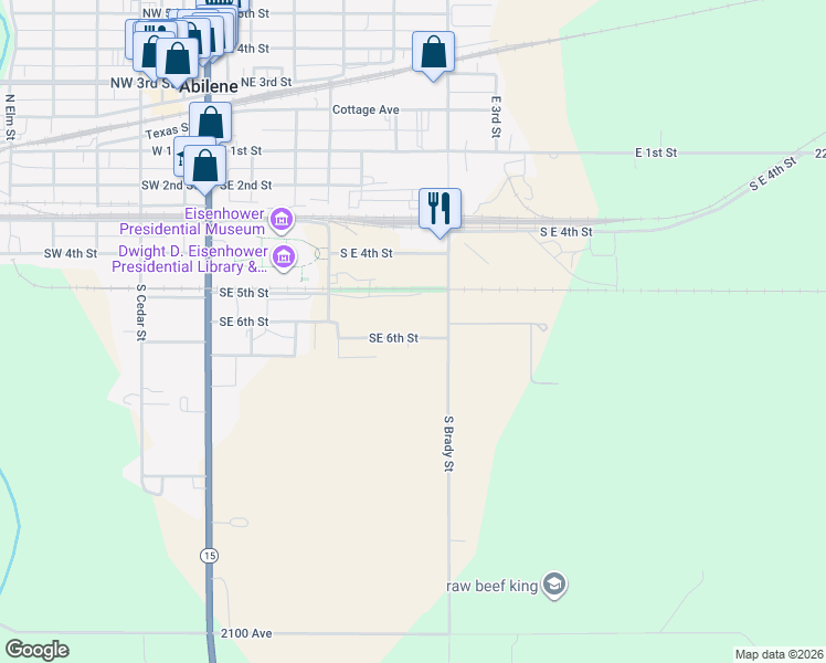 map of restaurants, bars, coffee shops, grocery stores, and more near 507 SE 6th St in Abilene