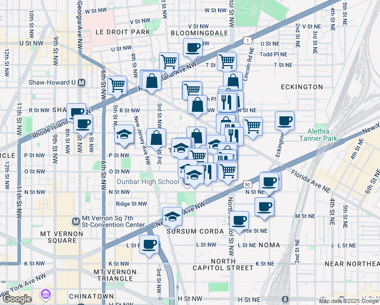 map of restaurants, bars, coffee shops, grocery stores, and more near 101 Independence Avenue Southeast in Washington