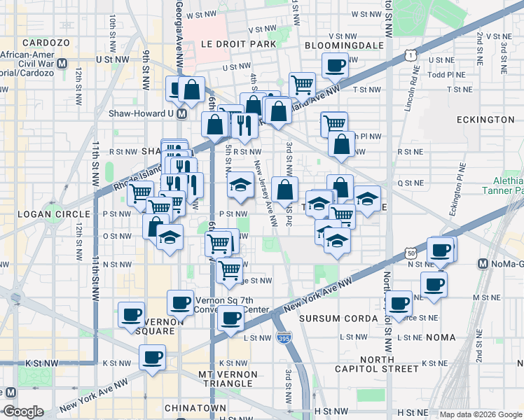 map of restaurants, bars, coffee shops, grocery stores, and more near 101 Independence Avenue Southeast in Washington