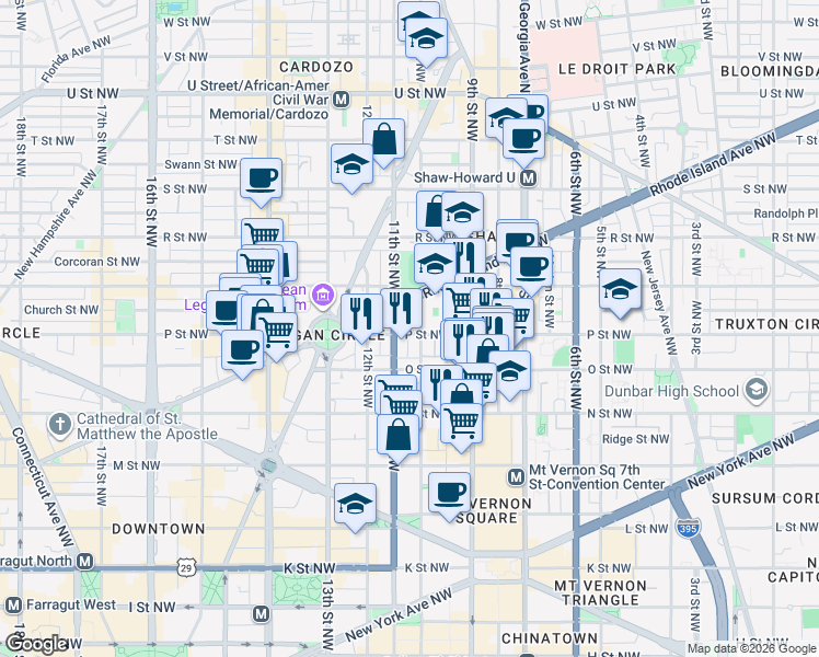 map of restaurants, bars, coffee shops, grocery stores, and more near 101 Independence Avenue Southeast in Washington