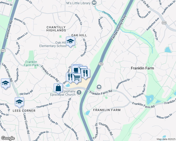 map of restaurants, bars, coffee shops, grocery stores, and more near 3321 Stone Heather Court in Herndon