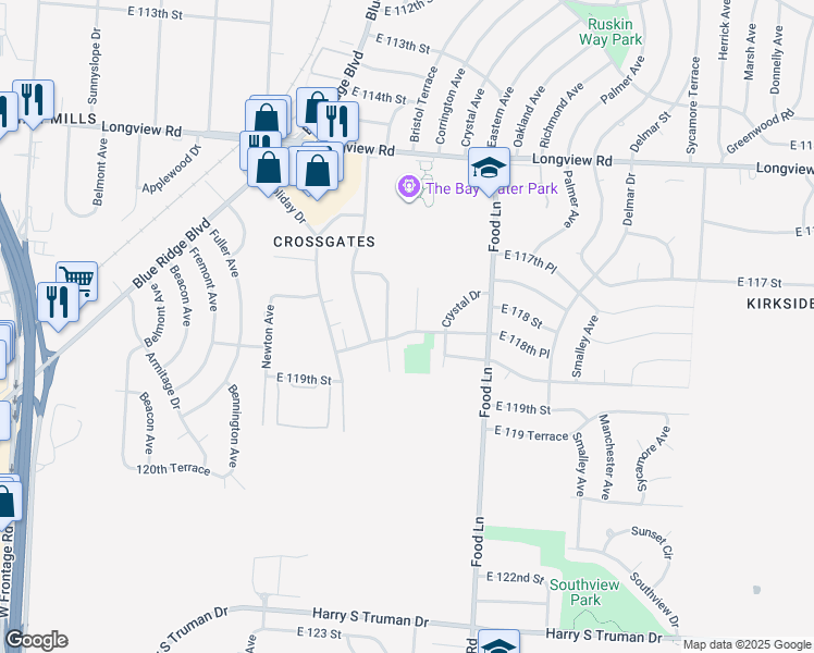 map of restaurants, bars, coffee shops, grocery stores, and more near 11714 Corrington Ave in Kansas City