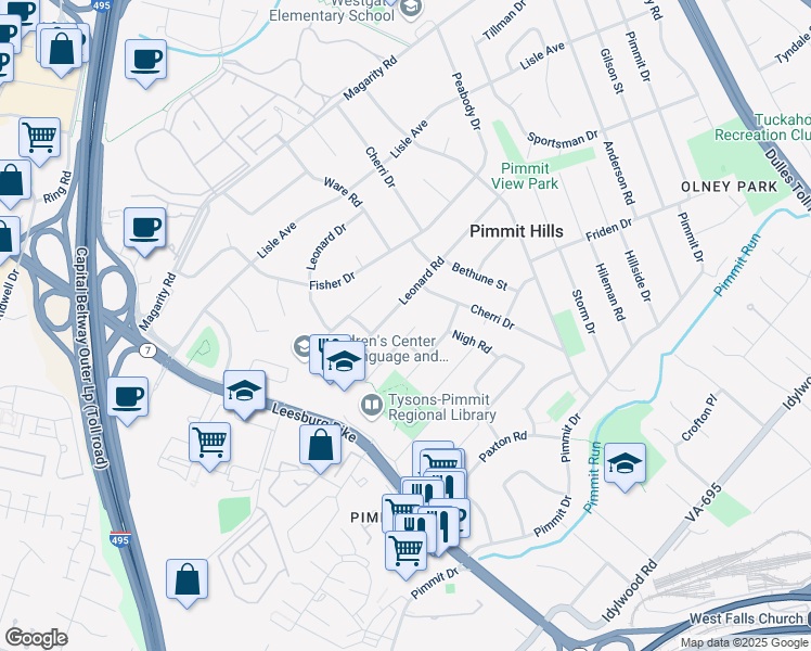 map of restaurants, bars, coffee shops, grocery stores, and more near 2014 Kilgore Road in Falls Church