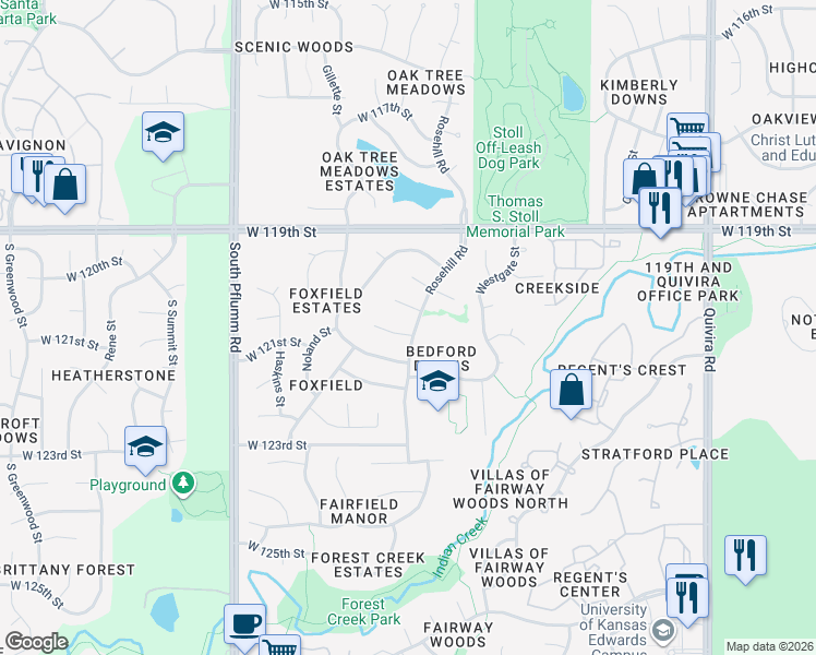 map of restaurants, bars, coffee shops, grocery stores, and more near 12702 West 121st Street in Overland Park