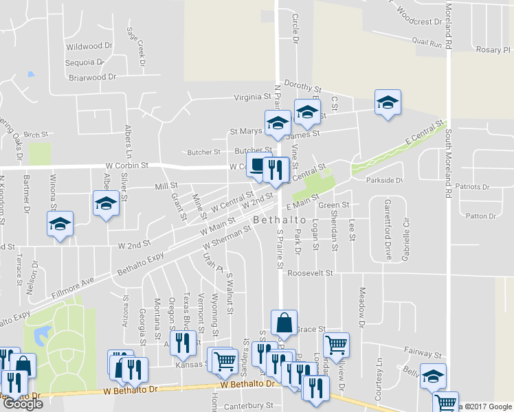 map of restaurants, bars, coffee shops, grocery stores, and more near 202 West Main Street in Bethalto