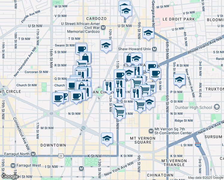 map of restaurants, bars, coffee shops, grocery stores, and more near 1503 12th Street Northwest in Washington