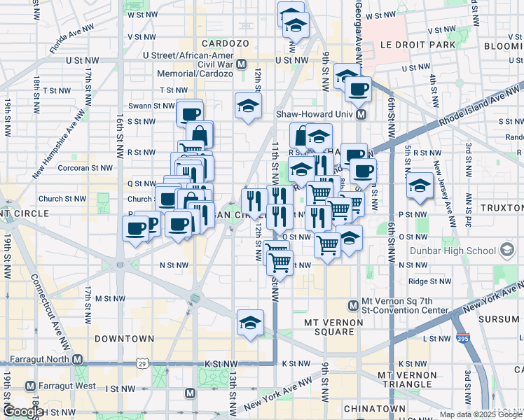 map of restaurants, bars, coffee shops, grocery stores, and more near 1503 12th Street Northwest in Washington