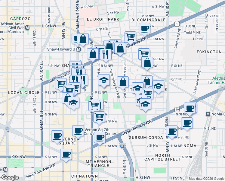 map of restaurants, bars, coffee shops, grocery stores, and more near 101 Independence Avenue Southeast in Washington