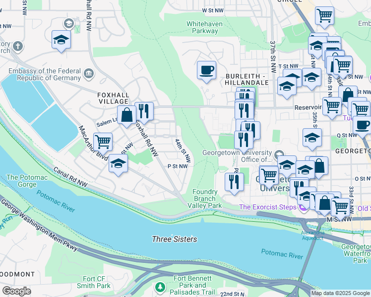 map of restaurants, bars, coffee shops, grocery stores, and more near 1545 44th Street Northwest in Washington