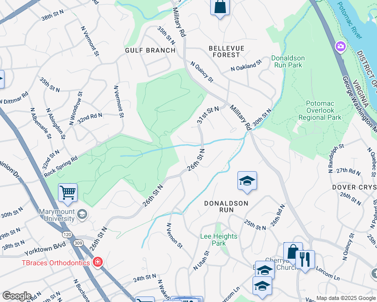 map of restaurants, bars, coffee shops, grocery stores, and more near 2623 North Upland Street in Arlington