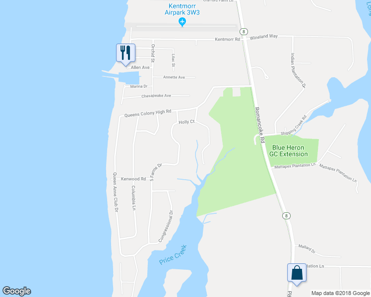 map of restaurants, bars, coffee shops, grocery stores, and more near 311 5 Farms Drive in Stevensville
