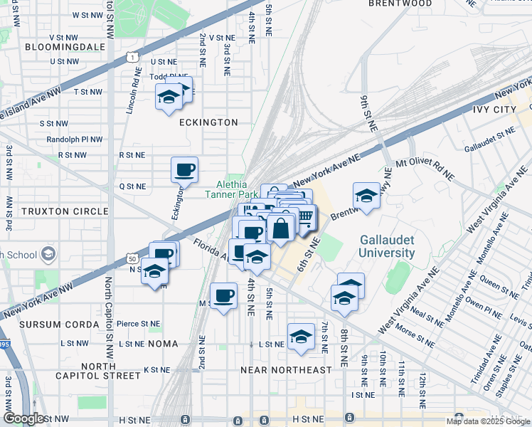 map of restaurants, bars, coffee shops, grocery stores, and more near 101 Independence Avenue Southeast in Washington